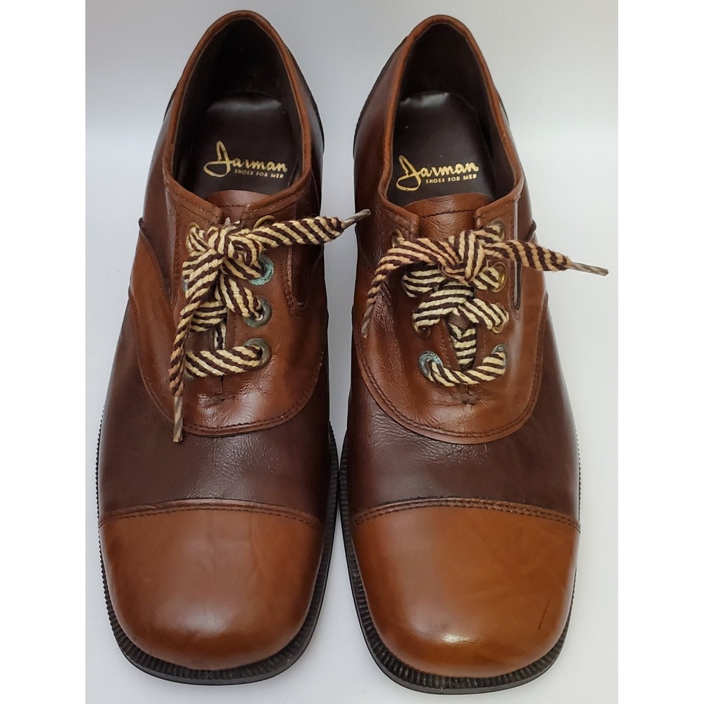 Rare Vintage Jarman Men's Shoes Platform Block Heel Two Tone Brown Oxford Hippie
